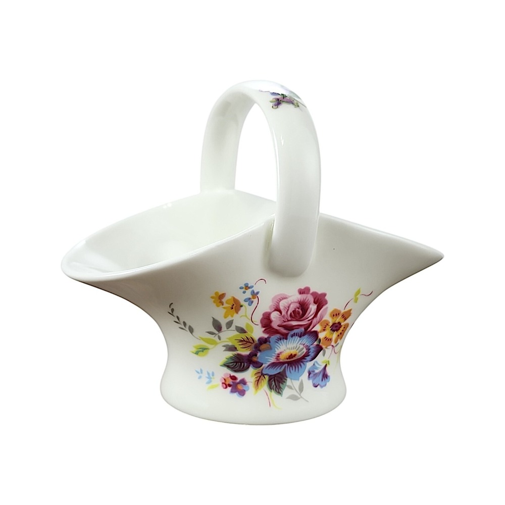 Jubilee China From England Bone China Basket Floral Pattern Pink Yellow Blue Red